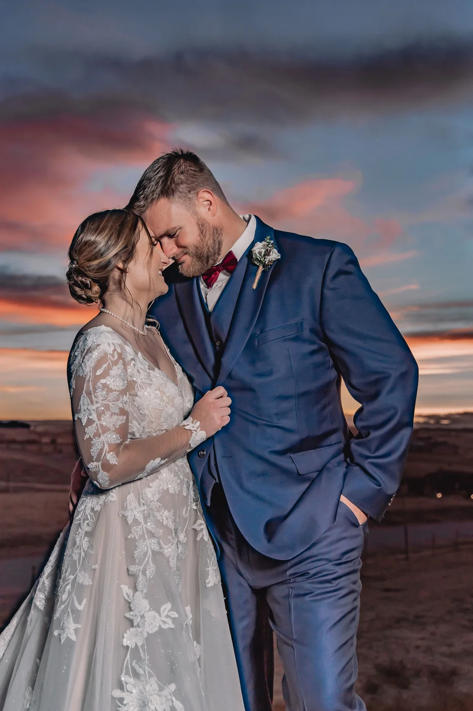 Bride and groom at sunset — wedding photography by Tact Studios Co. in Colorado